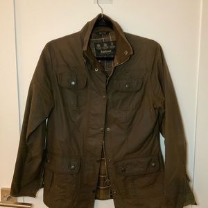 Barbour Utility Waxed Coated Olive Green Tartan Jacket 6 Brown Cotton Coat